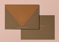 Aesthetic brown envelope mockup, stationery flat lay design, psd