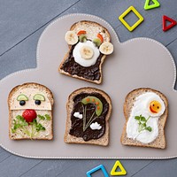 Kids food art sandwiches, with funny faces and flowers