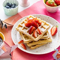 Homemade strawberry waffle breakfast, for kids