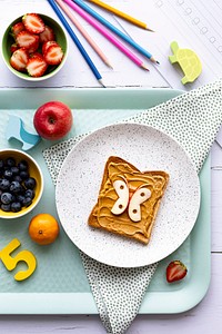 Butterfly peanut butter toast, kids snack