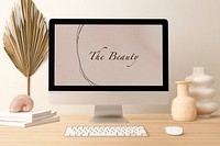 Computer screen mockup psd, aesthetic workspace design, clean decoration