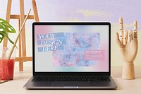 Laptop psd, screen mockup, aesthetic art workshop design