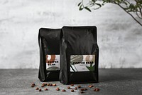 Label mockup psd, black coffee bag, pouch packaging design