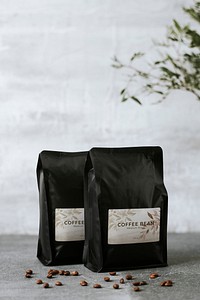 Label mockup psd, black coffee bag, pouch packaging design