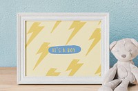 Picture frame mockup psd, minimal kids room decoration, home interior design