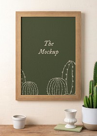 Frame mockup, cactus art psd canvas, home interior decor