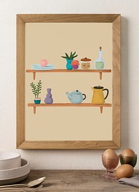 Frame mockup, lifestyle illustration in the dining room, psd design