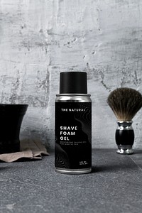 Grooming spray can mockup, men’s product packaging psd