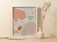 Frame psd mockup, feminine home decor, abstract botanical art