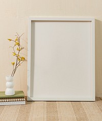 Blank photo frame, clean beige home interior decor