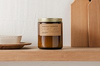 Candle mockup with lid, psd product packaging, editable label