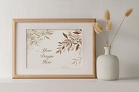 Frame mockup psd canvas, soft beige home decor