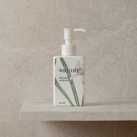 Organic hand wash pump bottle, bathroom shelf