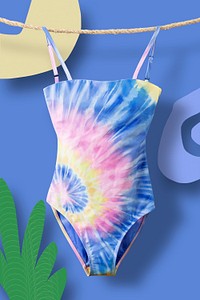 Swimsuit mockup, tie-dye swimwear, women’s summer fashion psd