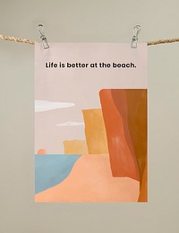 Beach poster mockup, paper stationery realistic design psd