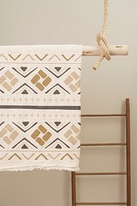 Beige towel mockup, tribal pattern design psd 