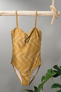 Swimsuit mockup, arrow patterned swimwear, women’s summer fashion psd