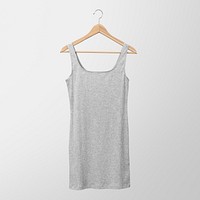 Grey sleeveless dress mockup, women’s summer apparel psd