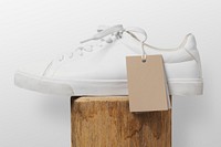 White canvas sneakers, street apparel with blank tag label