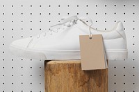 White canvas sneakers, street apparel with blank tag label