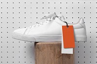 White canvas sneakers, street apparel with blank tag label