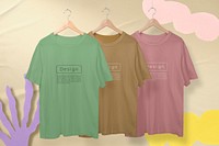 Printed oversized t-shirt mockup, colorful fashion in realistic design psd set