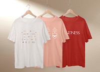 Printed oversized t-shirt mockup, colorful fashion in realistic design psd set