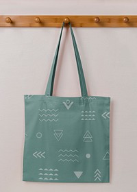 Tote bag mockup, printed memphis pattern, realistic design psd