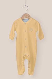 Baby pajamas mockup, kids apparel in yellow psd