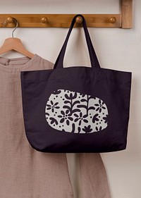 Tote bag mockup, printed flower fraphic, realistic design psd