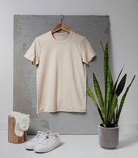 Blank beige t-shirt, simple apparel in unisex design