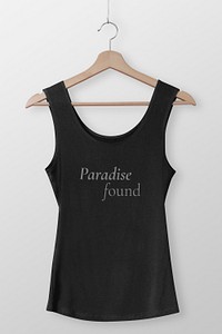 Black tank top mockup, women’s summer fashion with printed quote psd