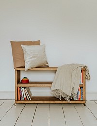 Kids playroom with wooden bookshelf 