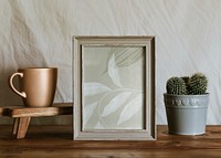 Picture frame & mug mockup, aesthetic home decor psd