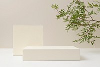 Product backdrop with beige geometric 3d podiums