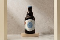 Glass bottle mockup, label design, beer craft product packaging psd