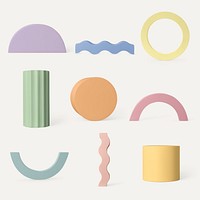 Pastel geometric shape sticker, isolated object design psd set
