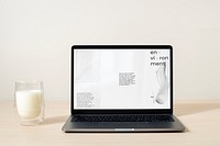 Laptop screen mockup, digital device, aesthetic workspace psd