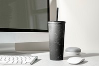 Tumbler cup mockup, product, aesthetic workspace psd
