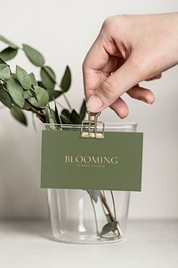 Green business card mockup psd, botanical design