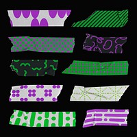 Neon washi tape set psd, colorful design psd