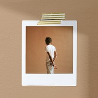 Instant photo frame mockup, person image design psd