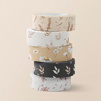 Washi tape roll mockups, floral stationery design psd