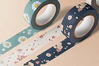 Washi tape roll mockups, floral stationery design psd