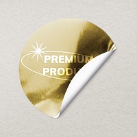 Gold sticker mockup, round shape design psd