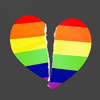 Torn rainbow LGBTQ sticker, heart shape design psd