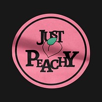 Pink round sticker vector, just peachy text