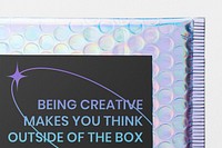 Business branding mockup, iridescent shipping label, bubble mailer design psd