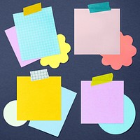 Sticky note stickers, cute stationery design set psd