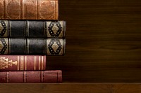 Antique books background, vintage library shelf